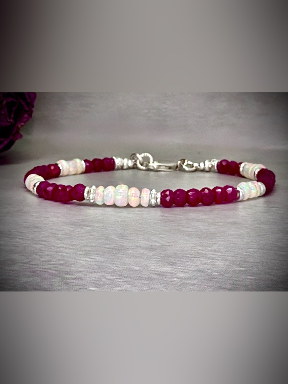 Ethiopian Opal and Pink Jade Bracelet in Sterling Silver